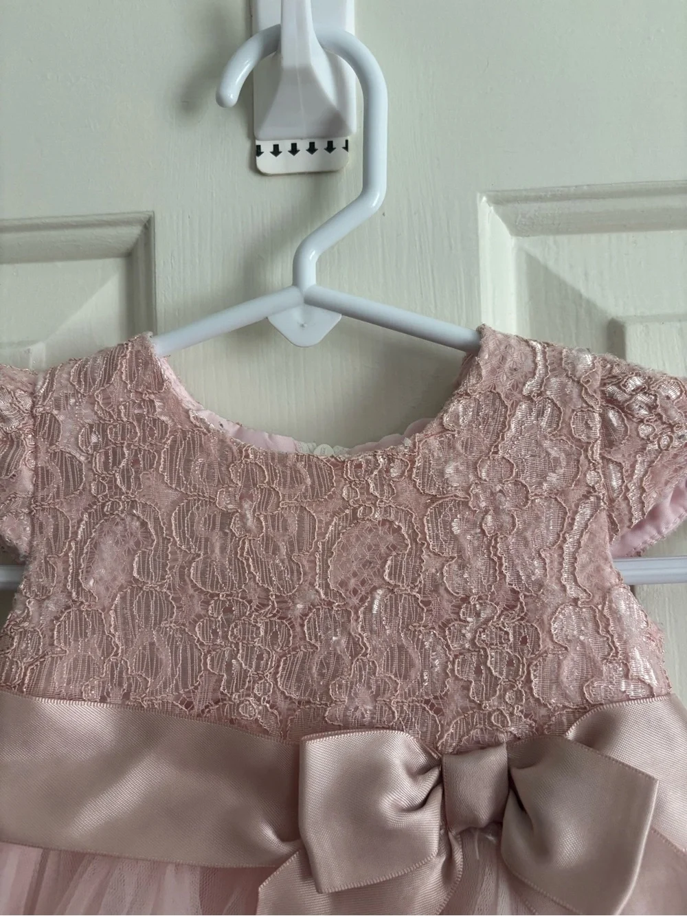Bonnie Baby Pale Pink Lace & Tulle Party Dress with Bow Sash